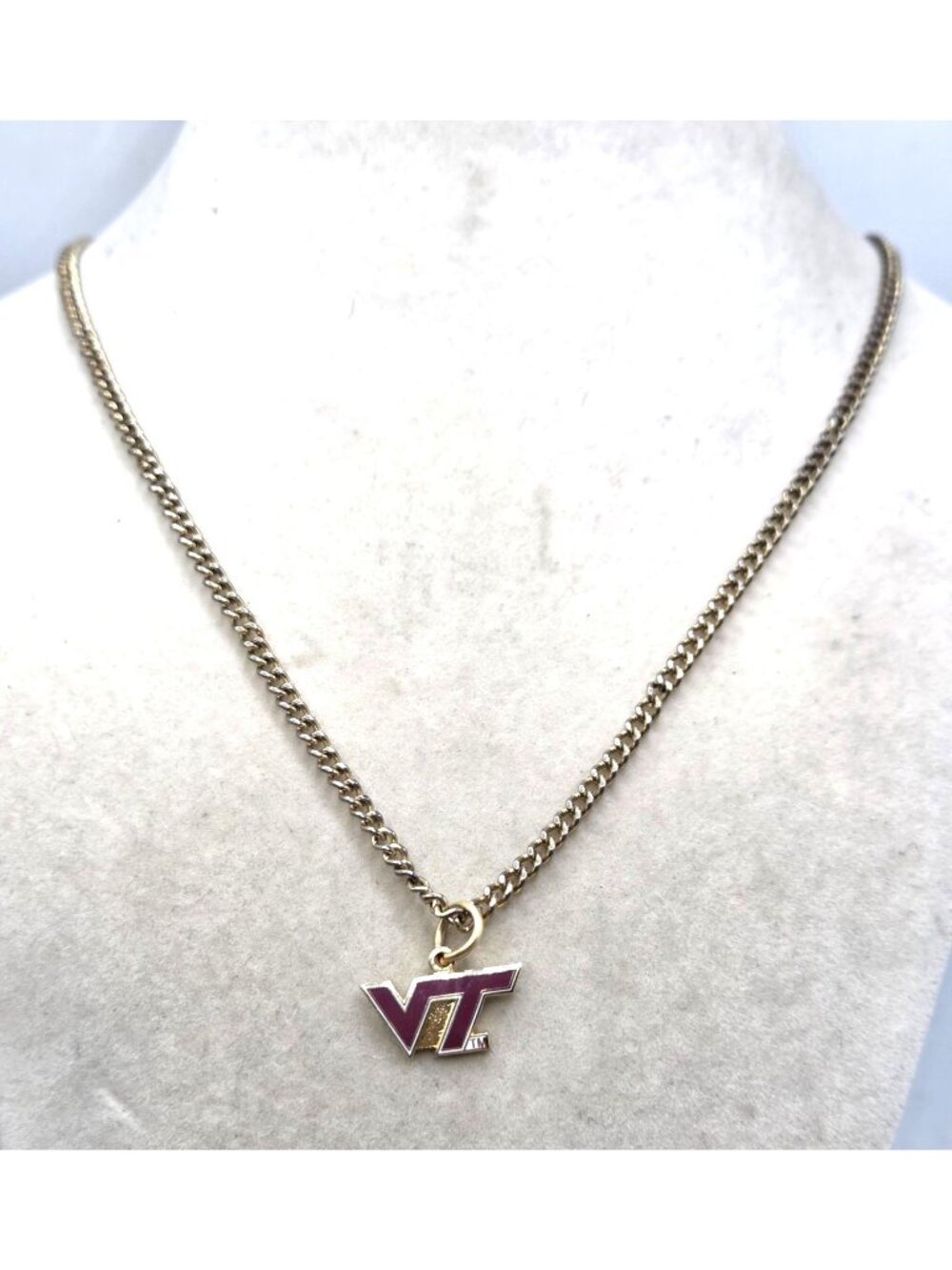 Virginia Tech Logo Gold-Tone Chain Necklace With Enamel Pendant For Fans & Alumn